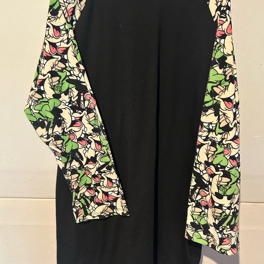 LuLaRoe Black Top with Green and Pink Floral Sleeves